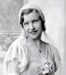 Bride's cap headdress and top of dress